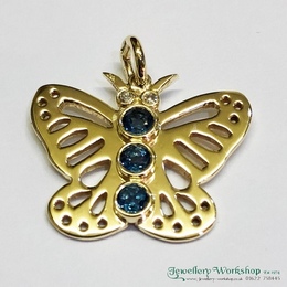 9ct Butterfly Pendant with Blue Topaz and Diamonds