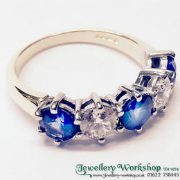 18ct 5 Stone Diamond and Sapphire Ring