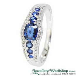 18ct White Gold 0.78ct Sapphire and 0.11ct Diamond Dress Ring