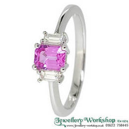 18ct White Gold 0.50ct Pink Sapphire and 0.15ct Baguette Diamonds