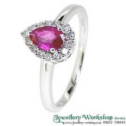 18ct White Gold 0.50ct Ruby and 0.12ct Diamond Cluster Ring