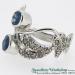 Palladium Sapphire Ring with Rose Cut Diamonds - view 2
