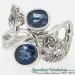 Palladium Sapphire Ring with Rose Cut Diamonds - view 1